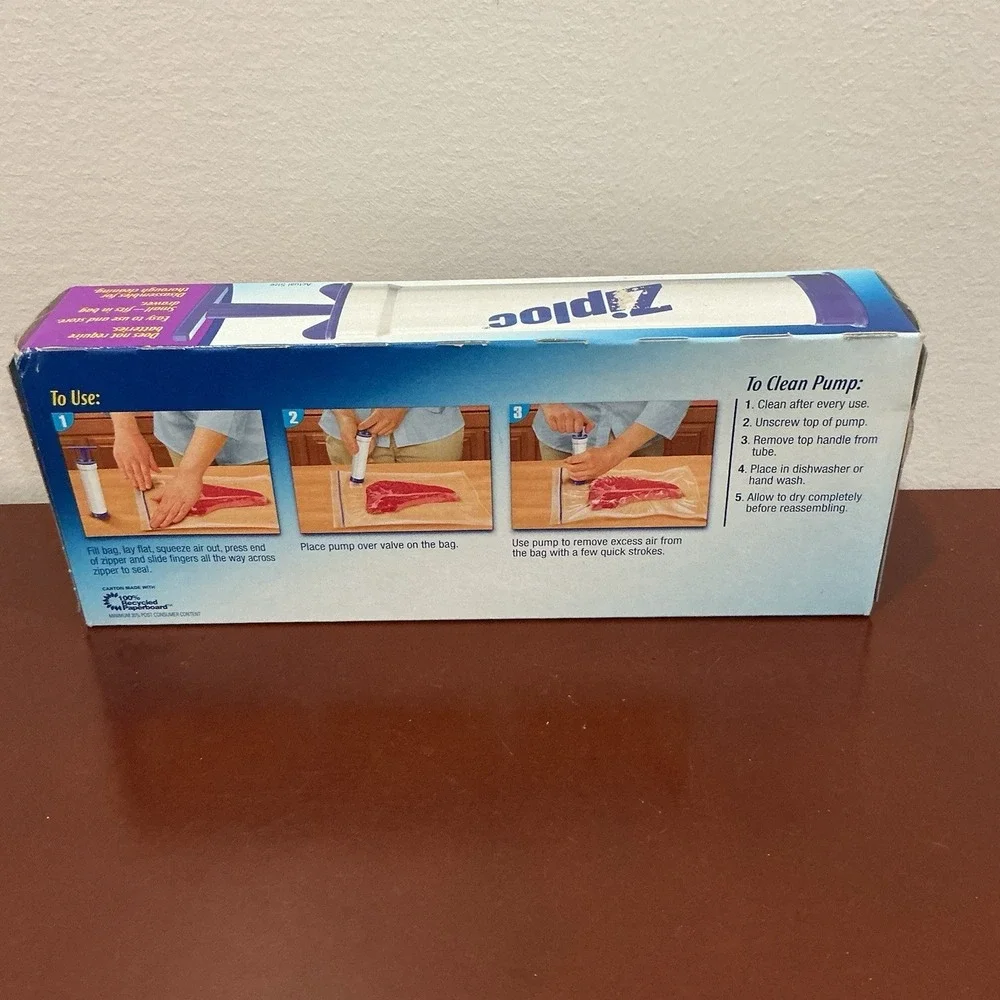 Ziploc Vacuum Sealer Starter Kit 1‎ Pump And 3 Quart Bags NEW Old Stock Sealed